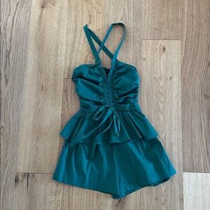 Sugarlips Green Abalone Ruched Ruffled Romper